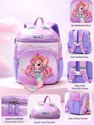 Mulberro 3D Mermaid Princess Kids School Backpack – Purple & Pink - School Bag