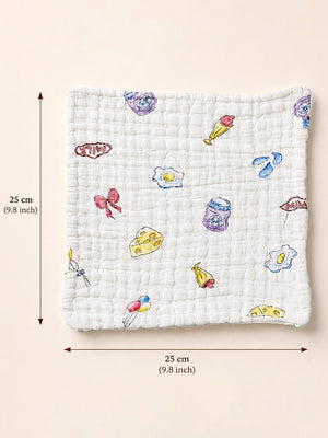 Mulberro 3Pcs 6-Layer Muslin Cotton Face Towels with Dino, Pumpkin & Yummy Prints 0-3Y - Baby Towels & Washcloths