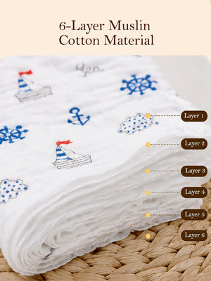 Mulberro 3Pcs 6-Layer Muslin Cotton Face Towels with Space, Sea & Fruits Prints 0-3Y - Baby Towels & Washcloths