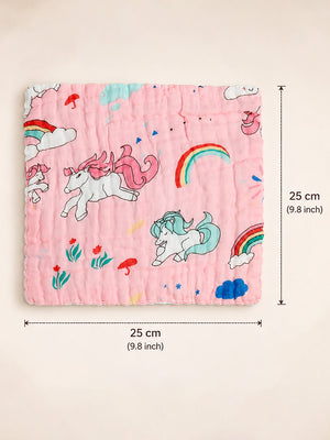 Mulberro 3Pcs 6-Layer Muslin Cotton Face Towels with Tom & Jerry, Unicorn & Aeroplane Prints 0-3Y - Baby Towels & Washcloths