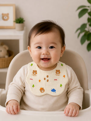 Mulberro 3Pcs Muslin Baby Bibs with Bear, Elephant & Forest Prints - Baby Bibs