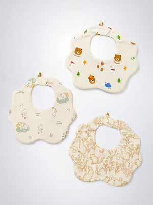 Mulberro 3Pcs Muslin Baby Bibs with Bear, Elephant & Forest Prints - Baby Bibs