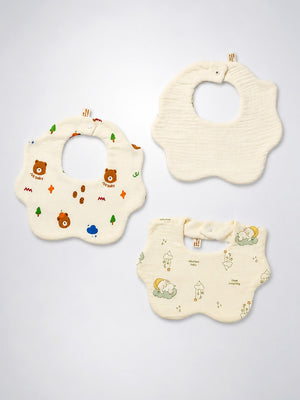 Mulberro 3Pcs Muslin Baby Bibs with Bear, Elephant & Forest Prints - Baby Bibs