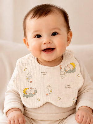 Mulberro 3Pcs Muslin Baby Bibs with Bear, Elephant & Forest Prints - Baby Bibs
