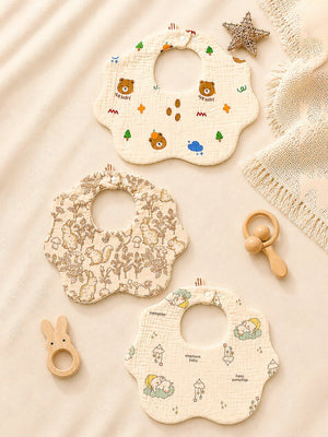 Mulberro 3Pcs Muslin Baby Bibs with Bear, Elephant & Forest Prints - Baby Bibs