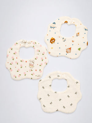 Mulberro 3Pcs Muslin Baby Bibs with Floral, Bow & Character Prints - Baby Bibs