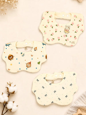 Mulberro 3Pcs Muslin Baby Bibs with Floral, Bow & Character Prints - Baby Bibs