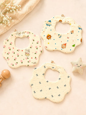 Mulberro 3Pcs Muslin Baby Bibs with Floral, Bow & Character Prints - Baby Bibs