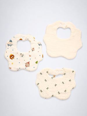 Mulberro 3Pcs Muslin Baby Bibs with Floral, Bow & Character Prints - Baby Bibs