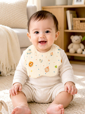 Mulberro 3Pcs Muslin Baby Bibs with Floral, Bow & Character Prints - Baby Bibs