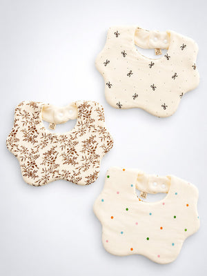 Mulberro 3Pcs Muslin Cotton Baby Bibs with Floral, Bow & Confetti Prints Snap Closure - Baby Bibs