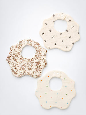 Mulberro 3Pcs Muslin Cotton Baby Bibs with Floral, Bow & Confetti Prints Snap Closure - Baby Bibs