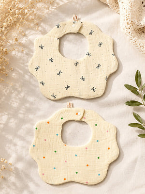 Mulberro 3Pcs Muslin Cotton Baby Bibs with Floral, Bow & Confetti Prints Snap Closure - Baby Bibs