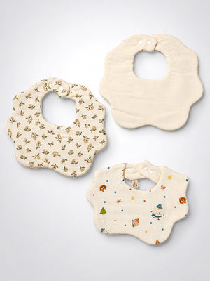 Mulberro 3Pcs Muslin Cotton Baby Bibs with Floral & Friends Prints - Baby Bibs