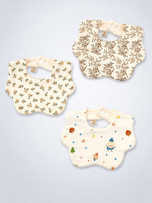 Mulberro 3Pcs Muslin Cotton Baby Bibs with Floral & Friends Prints - Baby Bibs
