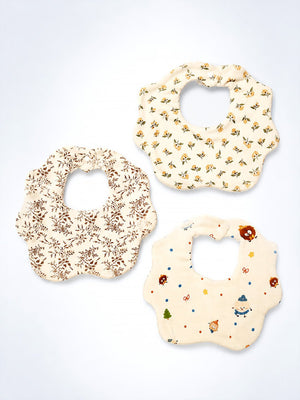 Mulberro 3Pcs Muslin Cotton Baby Bibs with Floral & Friends Prints - Baby Bibs