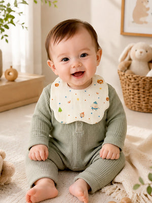 Mulberro 3Pcs Muslin Cotton Baby Bibs with Floral & Friends Prints - Baby Bibs