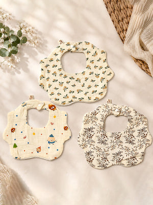 Mulberro 3Pcs Muslin Cotton Baby Bibs with Floral & Friends Prints - Baby Bibs