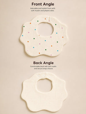 Mulberro 3Pcs Muslin Cotton Shoulder Bibs with Bear, Floral & Polka Dot Prints Snap Closure - Baby Bibs