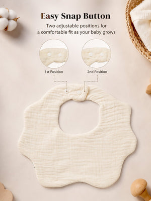 Mulberro 3Pcs Muslin Cotton Shoulder Bibs with Bear, Floral & Polka Dot Prints Snap Closure - Baby Bibs