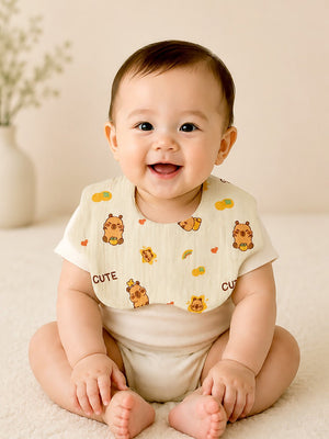 Mulberro 3Pcs Muslin Cotton Shoulder Bibs with Bear, Floral & Polka Dot Prints Snap Closure - Baby Bibs