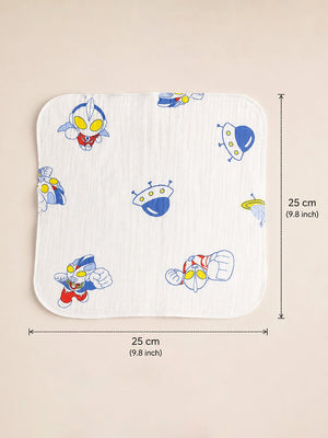 Mulberro 5Pcs Cartoon Print Muslin Cotton Face Towels 0-3Y - Baby Towels & Washcloths