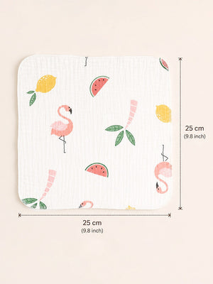 Mulberro 5Pcs Muslin Cotton Face Towels with Jungle & Friends Prints 0-3Y - Baby Towels & Washcloths