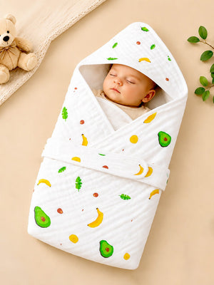 Mulberro Avocado & Banana 6-Layer Muslin Hooded Swaddle Blanket for Newborns - Baby Blankets & Quilts