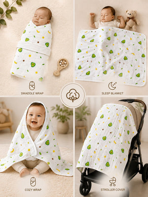 Mulberro Avocado & Banana 6-Layer Muslin Hooded Swaddle Blanket for Newborns - Baby Blankets & Quilts