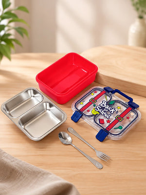 Mulberro Back to School 2-Compartment Kids Steel Tiffin Lunch Box | Leak-Proof | Fork & Spoon Included - Insulated lunch bag