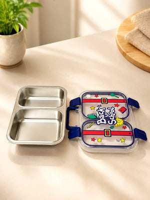 Mulberro Back to School 2-Compartment Kids Steel Tiffin Lunch Box | Leak-Proof | Fork & Spoon Included - Insulated lunch bag