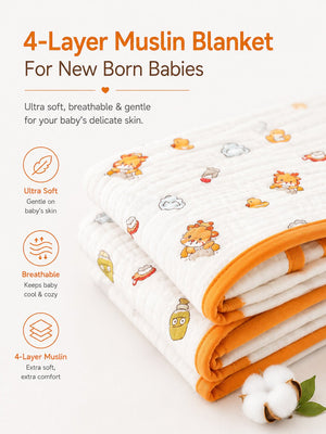 Mulberro Bath Time Lion 6-Layer Muslin Cotton Baby Blanket 110x110cm - Baby Blankets & Quilts