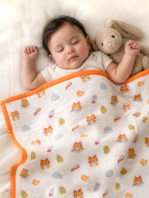 Mulberro Bath Time Lion 6-Layer Muslin Cotton Baby Blanket 110x110cm - Baby Blankets & Quilts