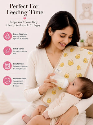 Mulberro Bear & Bunny Print Muslin Burp Cloth | Set of 2 | 100% Muslin Cotton | - Baby Bibs