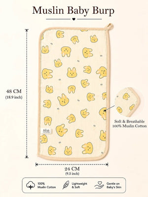Mulberro Bear & Bunny Print Muslin Burp Cloth | Set of 2 | 100% Muslin Cotton | - Baby Bibs