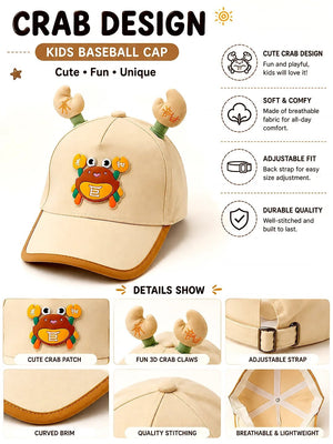 Mulberro Beige 3D Crab Kids Baseball Cap Adjustable 2-6Y - Kids Accessories
