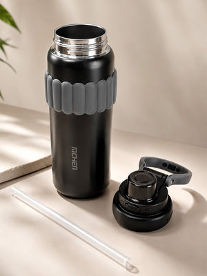 Mulberro Black Stainless Steel Kids Water Bottle with Flip Lid, Straw & Carry Loop - Water Bottle