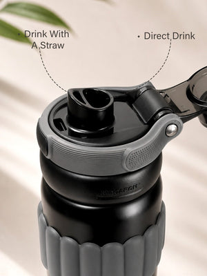 Mulberro Black Stainless Steel Kids Water Bottle with Flip Lid, Straw & Carry Loop - Water Bottle