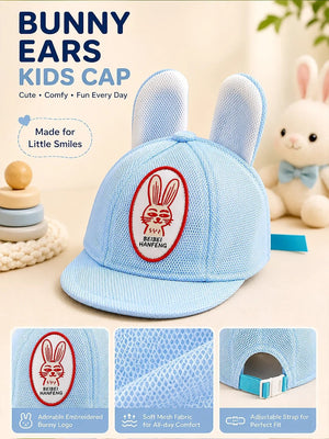 Mulberro Blue 3D Bunny Ears Kids Cap | Soft Mesh | Adjustable Fit | 2–6 Years - Kids Accessories