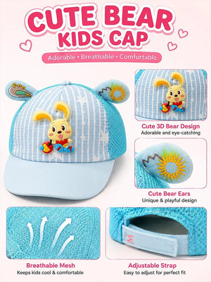 Mulberro Blue 3D Bunny Kids Cap with Ears Breathable Mesh 2-6Y - Kids Accessories
