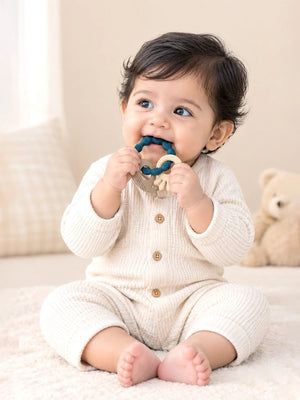 Mulberro Blue & Beige Ocean 3-Piece Silicone Baby Teether Set | 10 Teething Textures | 0M+ - Teether