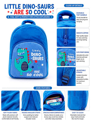 Mulberro Blue Dinosaur Plush Kids Backpack – "Little Dino-Saurs Are So Cool" - School Bag