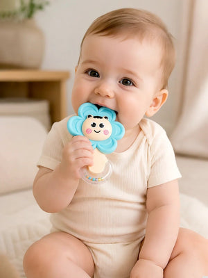 Mulberro Blue Flower 2-in-1 Baby Silicone Teether & Rattle | Soothes Gums | 0M+ - Teether
