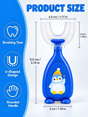Mulberro Blue Penguin 2-in-1 Kids' Toothbrush Set | U-Shaped Silicone + Round Brush | Toddlers & Babies - Teether