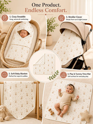 Mulberro Bunny Garden 6-Layer Muslin Baby Swaddle Blanket 4-in-1 - Baby Blankets & Quilts