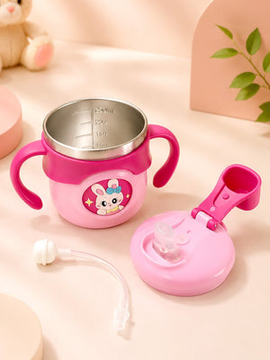 Mulberro Bunny Stainless Steel Sipper Bottle for Babies & Toddlers — 250ml | Spill-Proof Spout & Flip-Top Straw - Water Bottle