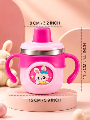 Mulberro Bunny Stainless Steel Sipper Bottle for Babies & Toddlers — 250ml | Spill-Proof Spout & Flip-Top Straw - Water Bottle