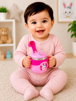 Mulberro Bunny Stainless Steel Sipper Bottle for Babies & Toddlers — 250ml | Spill-Proof Spout & Flip-Top Straw - Water Bottle