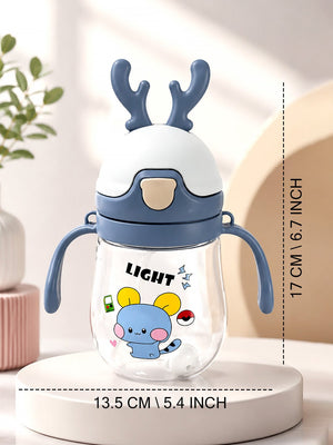 Mulberro Cartoon Character Kids Sipper Bottle with Dual Handles, Flip Straw & Antler Cap | Toddlers & Infants - Water Bottle