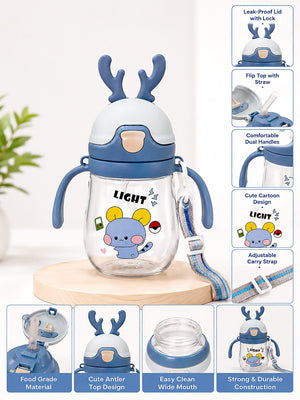 Mulberro Cartoon Character Kids Sipper Bottle with Dual Handles, Flip Straw & Antler Cap | Toddlers & Infants - Water Bottle